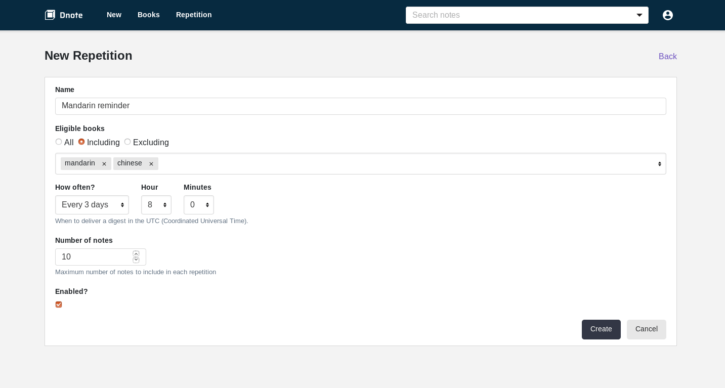 A screenshot of creating a custom spaced repetition rule